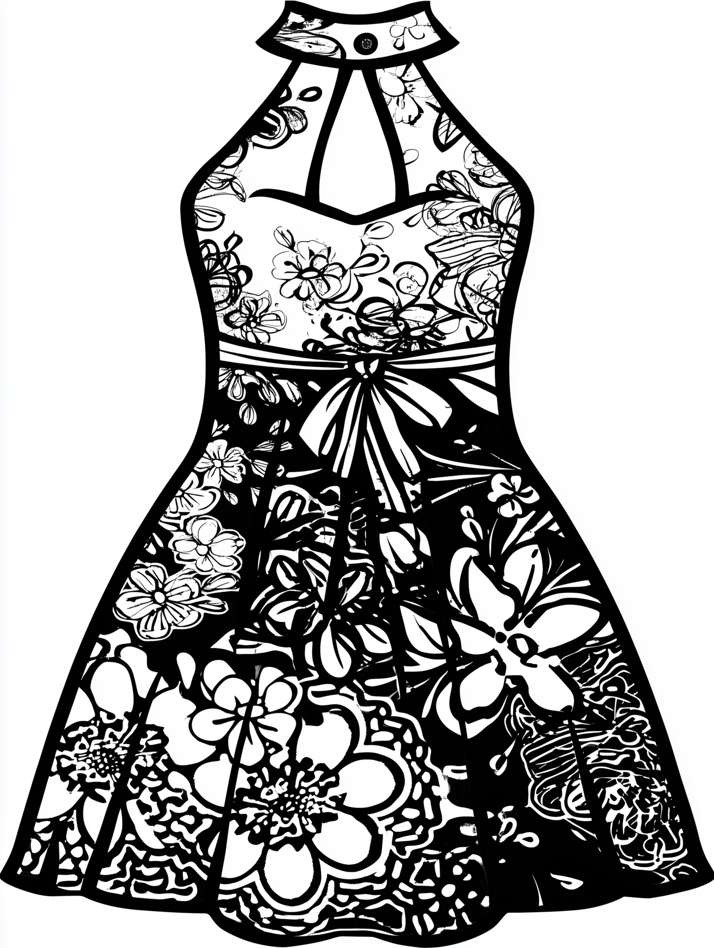 Free printable dress coloring page for adults featuring a halter-style dress